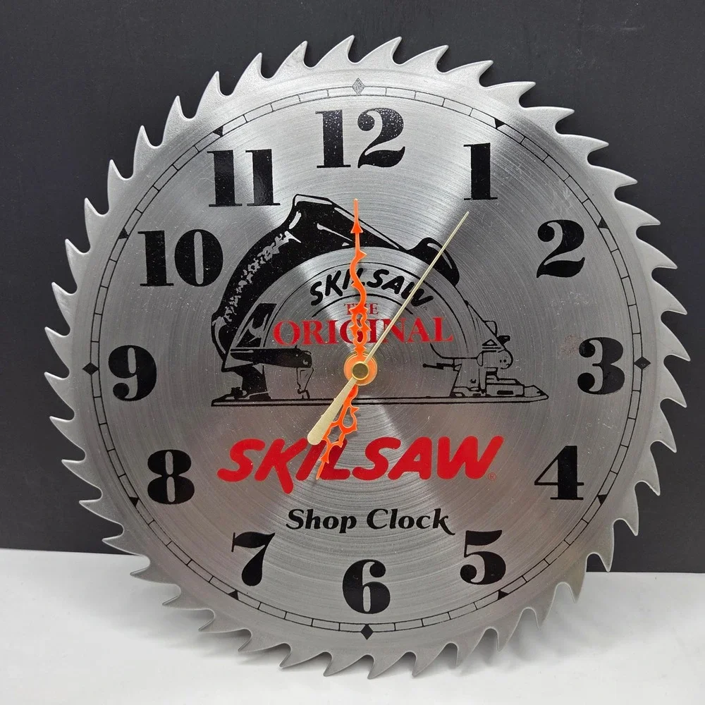 Skilsaw Shop Clock Vintage Saw Blade Wall Decor 10in Silver Garage Man Cave